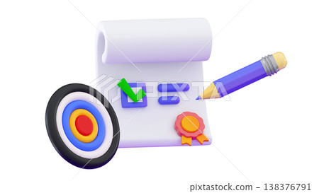 3D Productivity solution Clipboard with checklist Todo check list Arrow hitting target darts 138376791
