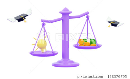 3D Scales concept Student loan Money vs bulb innovation idea balance Financial literacy finance business investment eduacation 3D Scales concept Student loan Money vs bulb innovation idea balance Financial literacy finance business investment eduacation 138376795