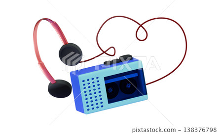 Vintage cassette player from the 1980, 1990 production Cassette recorder XXL icon Headphones and player Vintage cassette player from the 1980, 1990 production Cassette recorder XXL icon Headphones and player 138376798