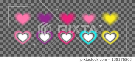 Y2k Valentine day gradient card Blurry heart aura aesthetic element with linear form Trendy girly retro groovy style 138376803