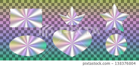 Set holographic stickers Template of hologram retro pictogram Hologram labels of different shapes Holographic stamp Set holographic stickers Template of hologram retro pictogram Hologram labels of different shapes Holographic stamp 138376804