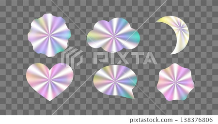 Set holographic stickers Template of hologram retro pictogram Hologram labels of different shapes Holographic stamp Set holographic stickers Template of hologram retro pictogram Hologram labels of different shapes Holographic stamp 138376806
