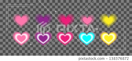 Y2k Valentine day gradient card Blurry heart aura aesthetic element with linear form Trendy girly retro groovy style 138376872