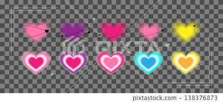 Y2k Valentine day gradient card Blurry heart aura aesthetic element with linear form Trendy girly retro groovy style 138376873