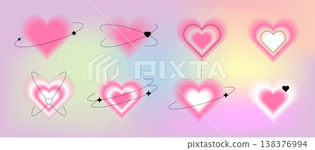 Y2k Valentine day gradient card Blurry heart aura aesthetic element with linear form Trendy girly retro groovy style Y2k Valentine day gradient card Blurry heart aura aesthetic element with linear form Trendy girly retro groovy style 138376994