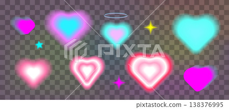 Y2k Valentine day gradient card Blurry heart aura aesthetic element with linear form Trendy girly retro groovy style 138376995
