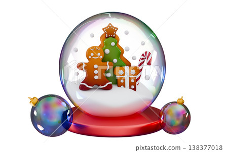 3d gingerbread man, cookies and festive glass transparent ball Merry Christmas and Happy New Year Holiday Xmas 3d gingerbread man, cookies and festive glass transparent ball Merry Christmas and Happy New Year Holiday Xmas 138377018
