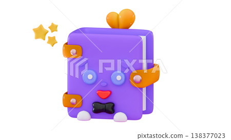3D Magic spell book character kawaii Ancient fantasy library of myth Recipe diary design 138377023