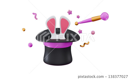 3D Magic Hat with purple ribbon, magic wand stick and rabbit ears Wizard tool Magic stick Surprise 3D Magic Hat with purple ribbon, magic wand stick and rabbit ears Wizard tool Magic stick Surprise 138377027