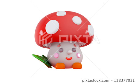 3D Magic mushroom character kawaii Cute fantasy or fairy fly agaric Toadstool Game asset or decoration 138377031