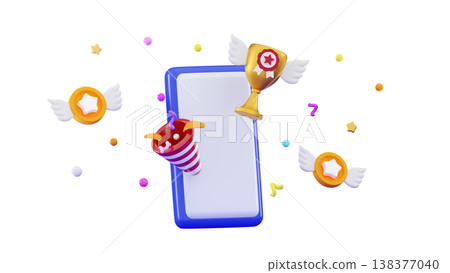 3D Party confetti on mobile phone Cute cartoon smartphone with popper, discount voucher 3D Party confetti on mobile phone Cute cartoon smartphone with popper, discount voucher 138377040