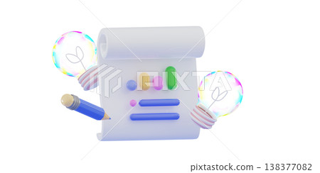 3D Student loan concept Diploma, pencil and lamps Financial literacy 138377082