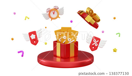 3D Party confetti with stack Podium with present Exclusive benefits 138377130