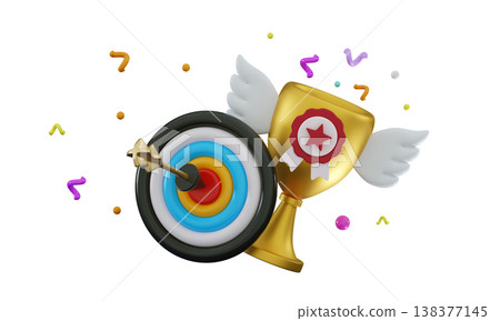 3D Trophy with darts Winner prize and success concept 138377145