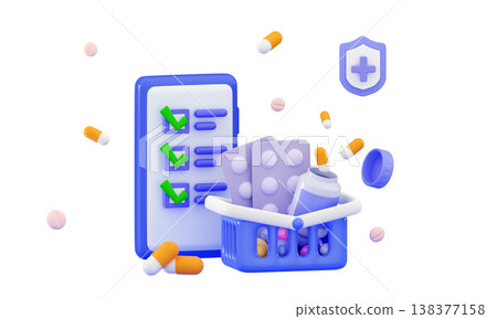 3d online medicine concept Shopping cart and jars for pills, capsules, vitamins 3d online medicine concept Shopping cart and jars for pills, capsules, vitamins 138377158