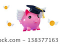 3D Student loan concept Piggy bank with graduation cap with wings 138377163