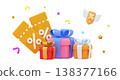 3D Party confetti with stack Christmas gifts boxs 138377166