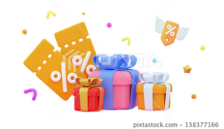 3D Party confetti with stack Christmas gifts boxs 3D Party confetti with stack Christmas gifts boxs 138377166