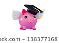 3D Student loan concept Piggy bank with graduation cap with wings 138377168