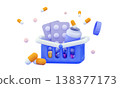 3d shopping cart and jars for pills, capsules, vitamins Order medicines online concept 138377173