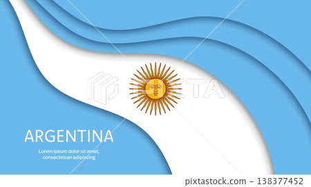 Paper cut national flag of Argentina, blue and white Argentine papercut banner, vector background. Argentina flag in paper cut waves trendy design for Argentine Independence Day and patriotic symbol 138377452