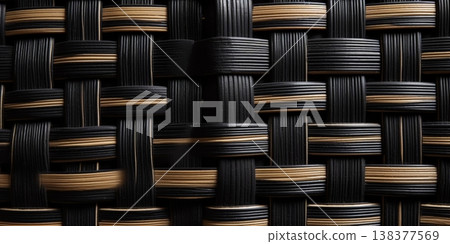 Black rattan wooden basket weaving background. AI Generated 138377569