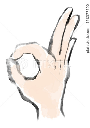 Ink painting, sumi-e (ink painting), watercolor painting, hand sign, OK 138377590