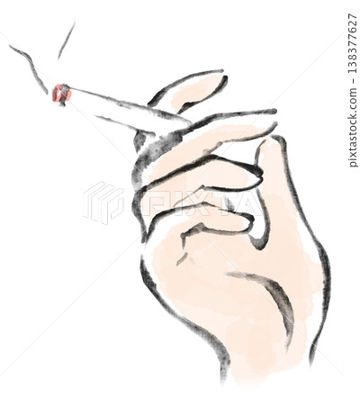 Ink painting, watercolor painting, hand holding a cigarette Ink painting, watercolor painting, hand holding a cigarette 138377627