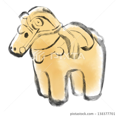 Ink painting, sumi-e (ink painting), watercolor painting, horse-shaped Haniwa (clay figure). Ink painting, sumi-e (ink painting), watercolor painting, horse-shaped Haniwa (clay figure). 138377701