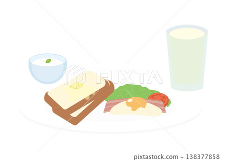 Toast breakfast set with milk and yogurt Toast breakfast set with milk and yogurt 138377858