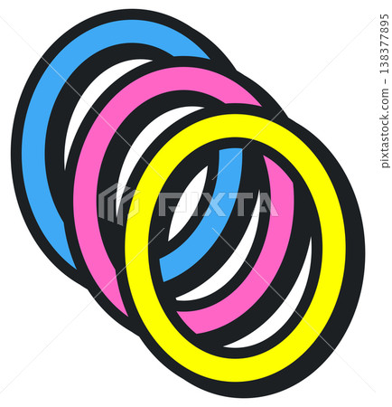 Modern Neo Brutalism Overlapping Rings Icon with Pop Art Bold Outlines Modern Neo Brutalism Overlapping Rings Icon with Pop Art Bold Outlines 138377895