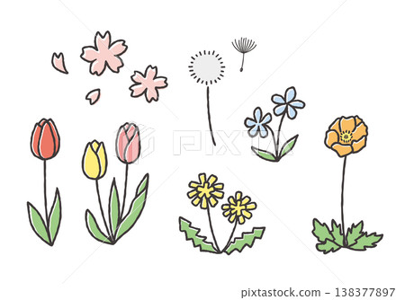 一組手繪春花插圖 138377897