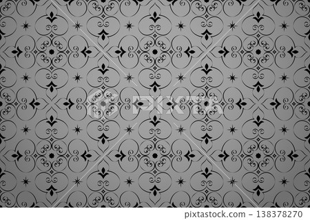 Flower geometric pattern. Seamless vector background. Gray and black ornament Flower geometric pattern. Seamless vector background. Gray and black ornament 138378270