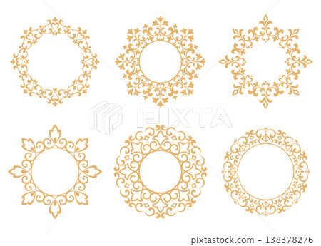 Set of decorative frames Elegant vector element for design in Eastern style, place for text. Floral golden and white frames. Lace illustration for invitations and greeting cards 138378276