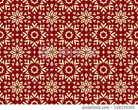 Abstract geometric pattern with lines, snowflakes. A seamless vector background. Golden and red texture. Graphic modern pattern Abstract geometric pattern with lines, snowflakes. A seamless vector background. Golden and red texture. Graphic modern pattern 138378305