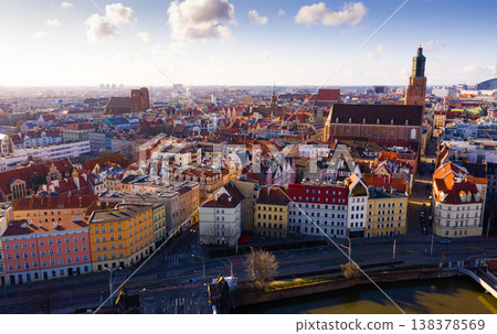 Aerial view of Wroclaw on Oder River with Market Square 138378569