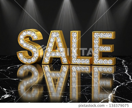 Gold and diamond SALE lettering placed on black marble 138379075
