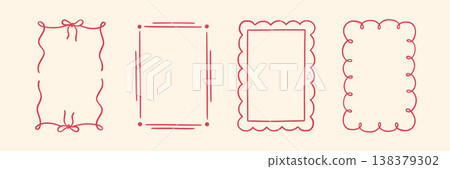 Border frame hand drawn line set. Hand drawn border frame line ribbon bow ornament vintage wedding card. Cute romantic valentine invitation decoration elegant poster design. Vector Border frame hand drawn line set. Hand drawn border frame line ribbon bow ornament vintage wedding card. Cute romantic valentine invitation decoration elegant poster design. Vector 138379302