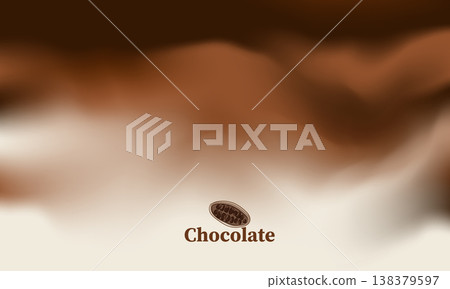 Abstract blurred brown gradient background with minimalist cocoa bean logo and chocolate text. Perfect for sweet dessert packaging, luxury food brand identity, and warm creamy coffee backdrop design. 138379597
