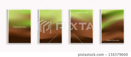 Dubai chocolate vector template set with smooth blurred gradient background in brown and pistachio green colors. Luxury abstract cover design for sweet dessert packaging, social media story, flyer. Dubai chocolate vector template set with smooth blurred gradient background in brown and pistachio green colors. Luxury abstract cover design for sweet dessert packaging, social media story, flyer. 138379600