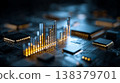 Data visualizations resembling a futuristic city unfolding on electronic circuits 138379701