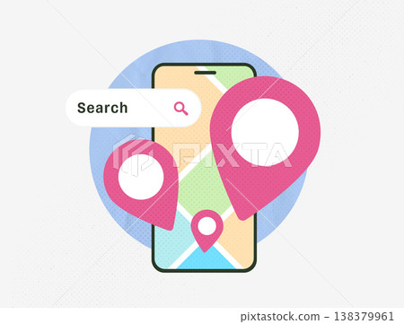 Hyperlocal search discovery interface, mobile nearby places locator tool, smartphone proximity query results, local business geotargeted search concept, modern 2026 trend design vector illustration 138379961