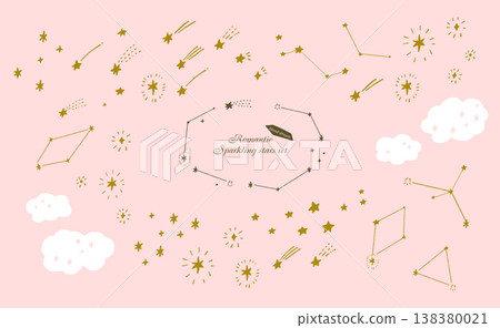 一組少女風的手繪圖標,粉紅色背景點綴著星星、星座和閃光。 一組少女風的手繪圖標,粉紅色背景點綴著星星、星座和閃光。 138380021