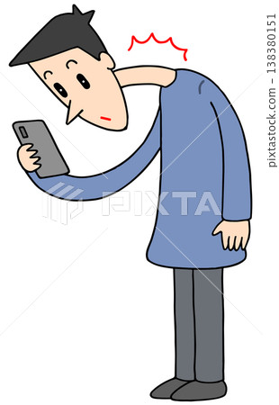Smartphone-related illustrations - Smartphone, smartphone neck, straight neck 138380151