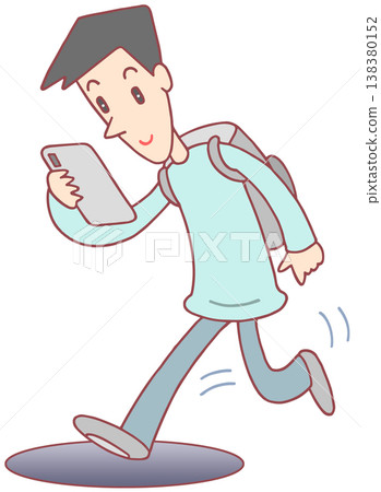 Smartphone-related illustrations - smartphones, walking while using a smartphone, manholes, falling 138380152