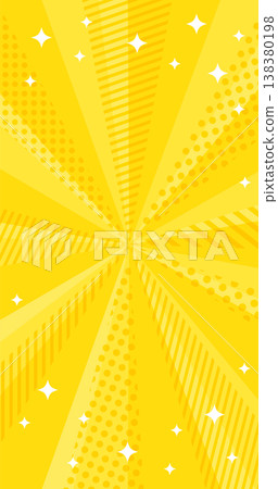 Yellow background. Stylish converging lines with stripes and dots, and glitter. Vector material for vertical smartphones. 138380198