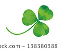 Watercolor-style illustration of a three-leaf clover 138380388