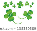 Watercolor-style illustration set of four-leaf and three-leaf clovers 138380389