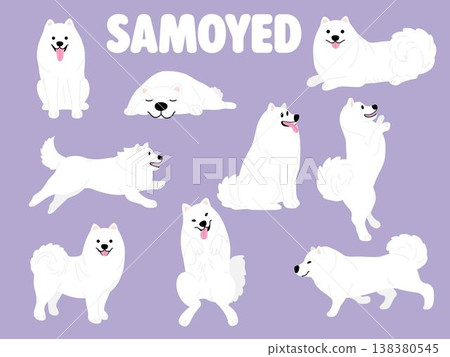 Samoyed dog cartoon illustration set 138380545