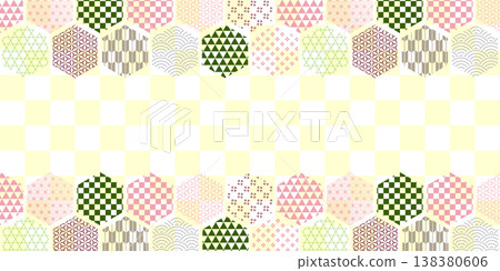 Japanese pattern hexagon frame background 138380606